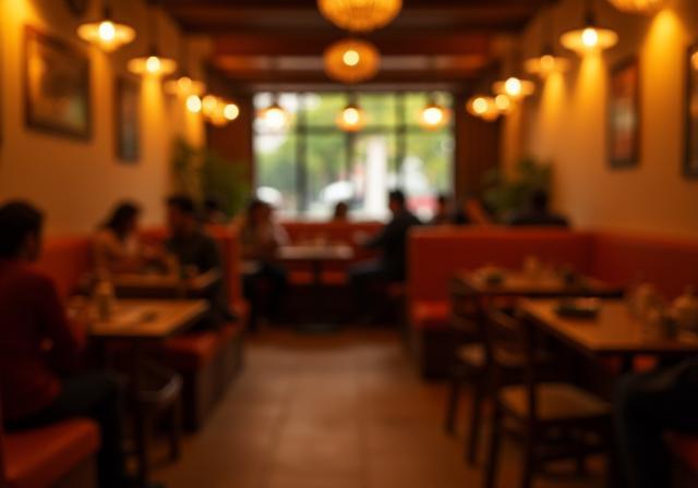 Cozy interior shot of Chai & Chaat House with warm lighting and comfortable seating.