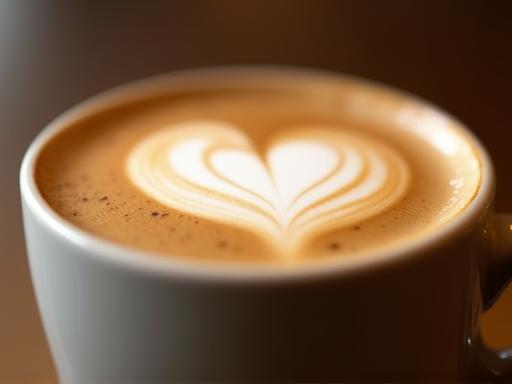 A beautifully crafted coffee with intricate heart-shaped latte art.