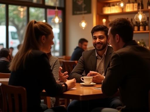 Shot of customers sitting and chatting in the cozy interior of the cafe.