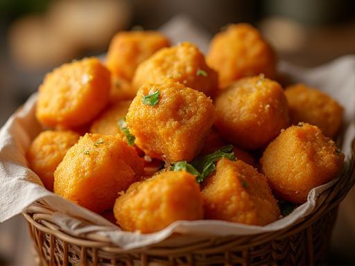 A basket filled with assorted mixed pakoras, showing different vegetable types.