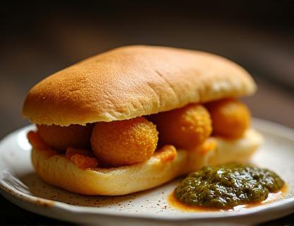 Delicious Vada Pav sandwich served with chutney, representing a light meal option.